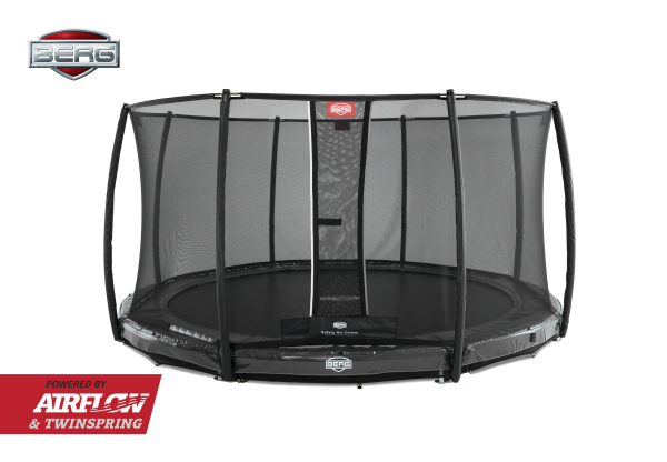 Berg Elite trampolin med deluxe sikkerhedsnet til nedgravning grå 380 cm - 430 cm